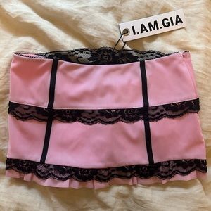 NWT I. AM.GIA. pink and black lace mini skirt